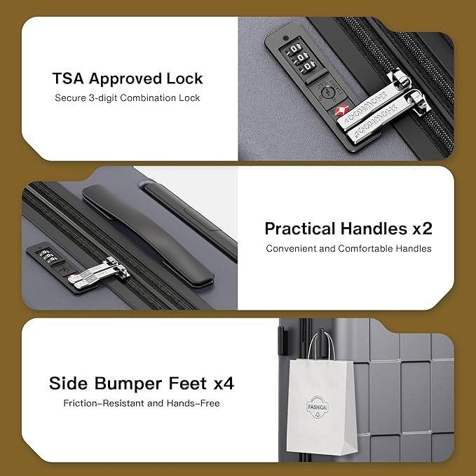 SHOWKOO Luggage Sets 2 Piece 20/28 Inch Hardside Expandable Lightweight PC Suitcase Sets with Double Spinner Wheels TSA Lock, Sliver Gray
