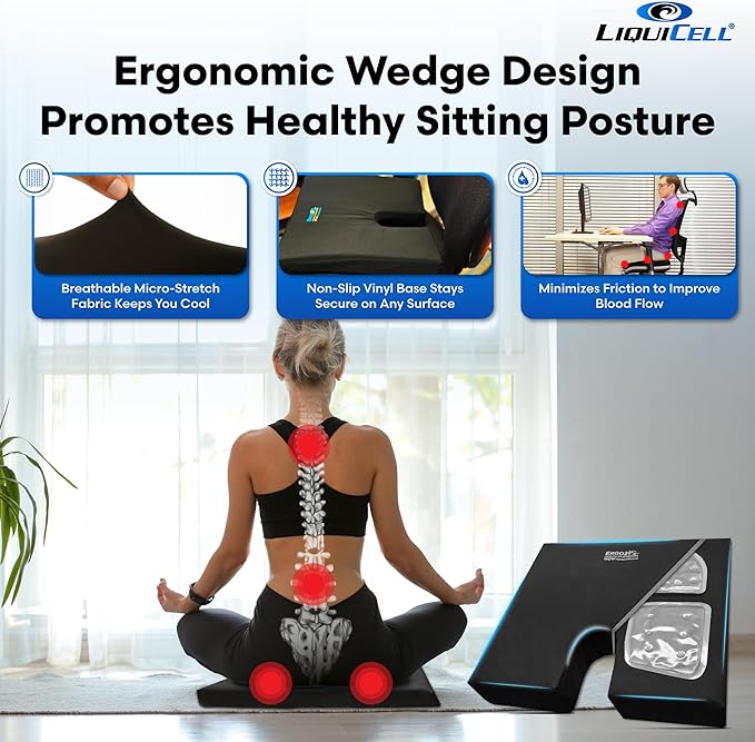 LiquiCell Coccyx Seat Cushion, Aid for Tailbone Pain Relief, Sciatica Pain, Back Support | Donut Like Butt Pillow for Long Hours Sitting at Home/Office Chair (18" W x 17" L x 2" H)