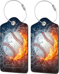 2 Pack Luggage Tags for Suitcases,Baseball Ball on Fire and Water Luggage Tag,PU Leather Id Label Luggage Tags with Stainless Steel Loop and Privacy Cover for Women Men Teens Travel