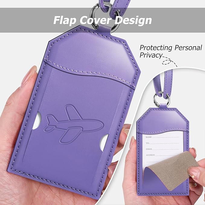 Mayski Luggage Tags for Suitcases 3 Pack Suitcase Bag Tags, TSA Approved, Metal Buckle, Bag Tags with Name ID Card Travel Essentials, Purple Airplane