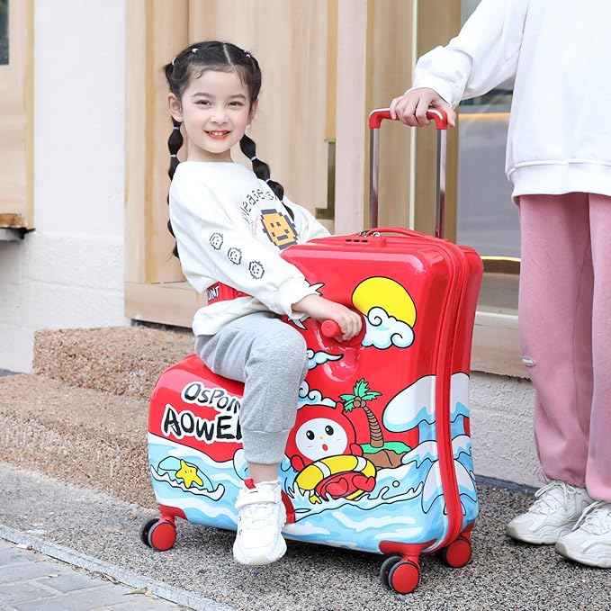 Kids' Lightweight Ride on Luggage with Spinner Wheels & Foldabe Design (Red, 20"+ Aged 1-3 Toddler),Children Holiday Birthday Gift