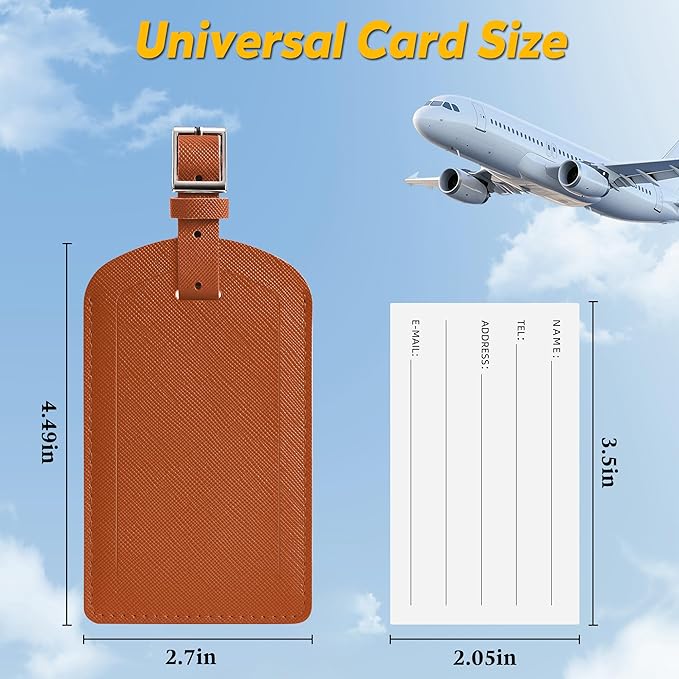 3 Pack Luggage Tags for Suitcases, TSA Approved Bag Tags, Baggage Tags with Privacy Protection, Travel Essentials Luggage Accessories, Brown
