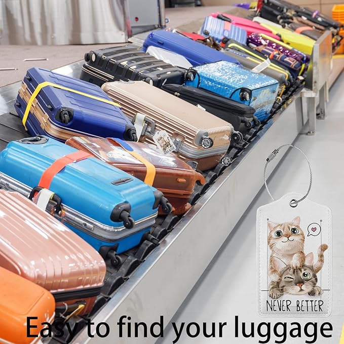 Cats in Love 2-Pack Luggage Tags for Suitcases,Leather Baggage Tag with Loop, Tags Private Name ID Labels for Women Girl Men Boys Travel Baggage Suitcase