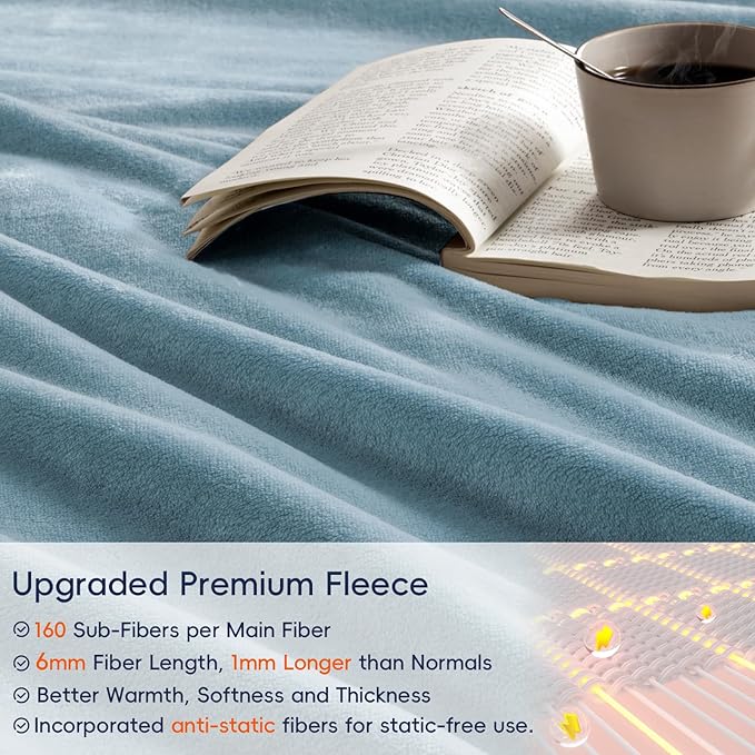 PHF Ultra Soft Fleece Throw Blanket, No Shed No Pilling Luxury Plush Cozy 300GSM Lightweight Blanket for Bed, Couch, Chair, Sofa Suitable for All Season, 50" x 60", Dusty Blue