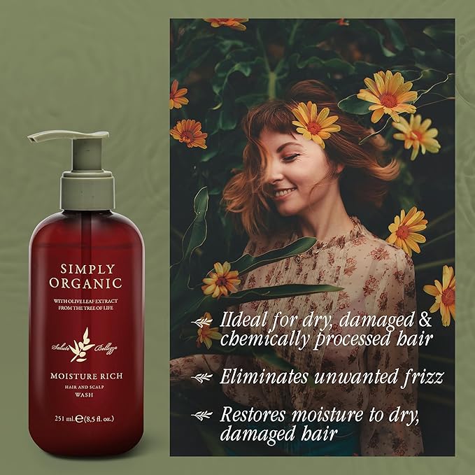SIMPLY ORGANIC Nourishing Hair Deep Shampoo Scalp Wash, Made in Italy, All Natural Cruelty Free Hair Care for Women & Men with Grapeseed & Olive Leaf Extract, 251ml/8.5floz, MOISTURE RICH