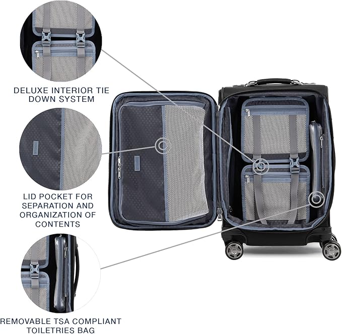 Travelpro Platinum Elite Softside Expandable Carry on Luggage, 8 Wheel Spinner Suitcase, USB Port, Laptop and Tablet Sleeves, Men and Women, Shadow Black, Carry On 20-Inch