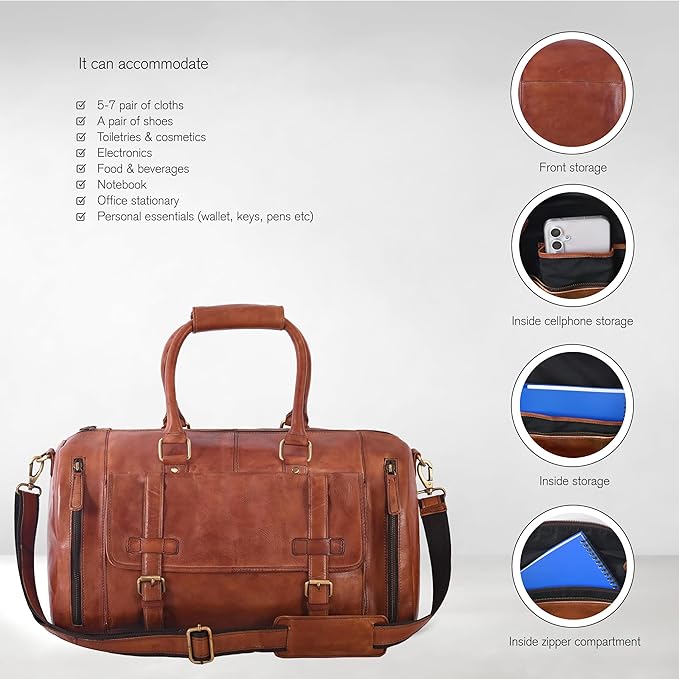 Genuine Leather Duffle Bag for Men | Vintage Weekender Travel Bag | Overnight Carry-On Luggage | Handmade Leather Gym Bag for Men