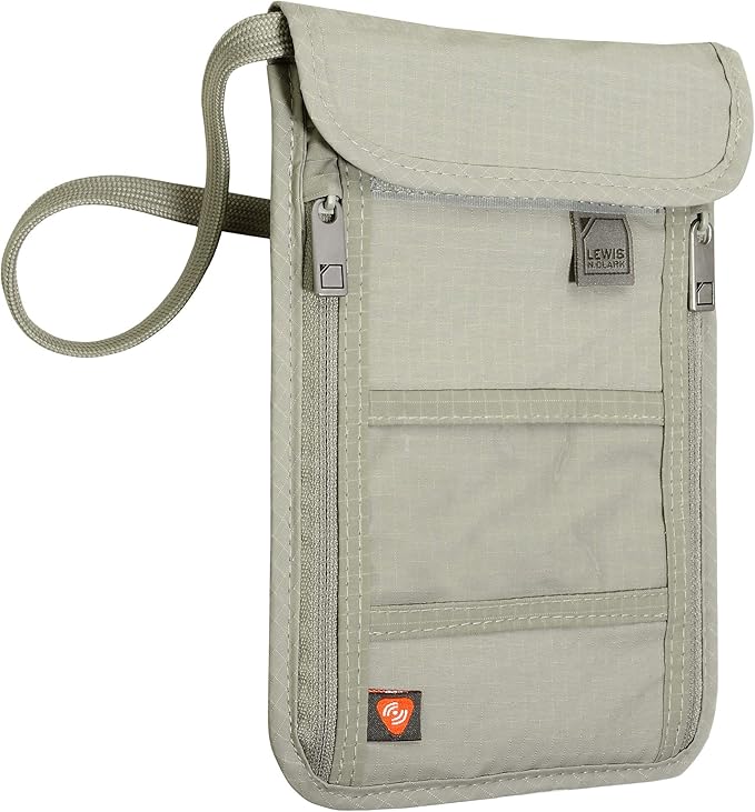Lewis N. Clark RFID Blocking Stash Neck Wallet, Travel Pouch + Passport Holder for Women & Men, Taupe, One Size