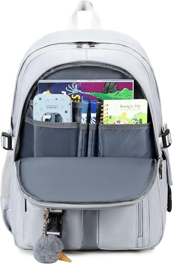 Girls Backpack Stylish Schoolbag Set for College or High Student Laptop Backpack for Women Grey