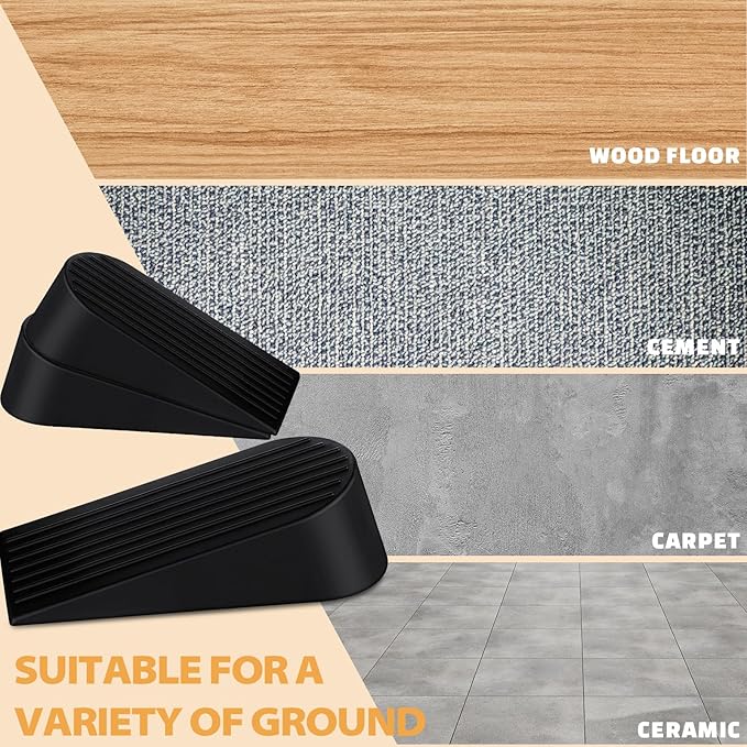 Frienda 6 Pack Large Door Stoppers Heavy Duty Rubber Stopper for Bottom of Door Wedge Stopper for Home Office (Black)