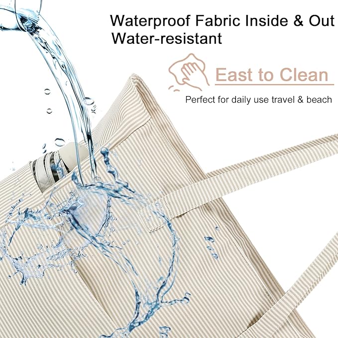 CAMTOP Waterproof Beach Tote Bag for Women Girls with Zipper Foldable Sandproof Pool Swim Bag Travel Carry On Gym