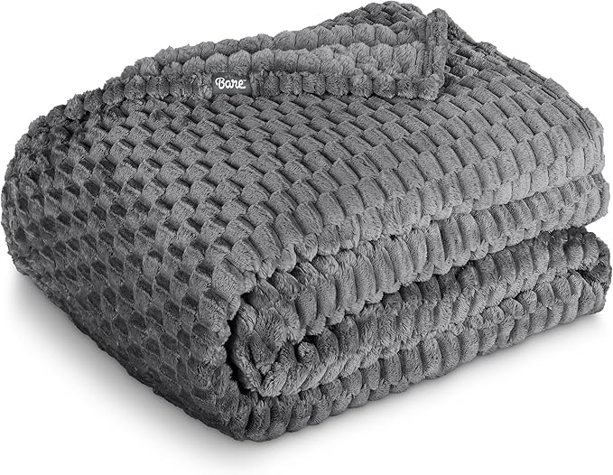 Bare Home Textured Fleece Blanket - Full/Queen - Ultra-Soft Lightweight for Bed, Sofa, and Couch - Luxury Microplush - Cozy Warm Blanket (Full/Queen, Waffle Grey)