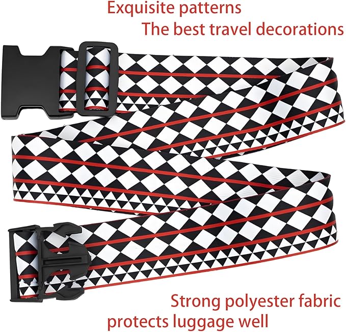 Geometric Arts Luggage Straps for Suitcases, Adjustable Luggage Travel Belt to Keep Luggage Security While Travel, Strong Polyester Fabric, Easy-to-Recognize Funny Pattern Travel Accessories, 2 Pack