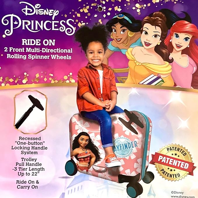 Fast Forward Ride-On 18" Suitcase For Kids/Tow-Along Toddler Carry-On Luggage With Wheels (Moana)