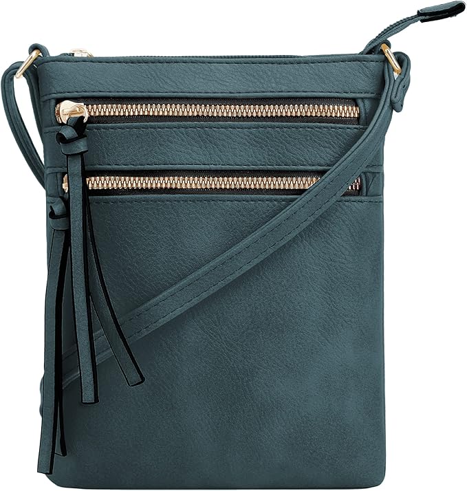 DELUXITY | Crossbody Purse Bag | Functional Multi Pocket Double Zipper Purse | Adjustable Strap | Medium Size Purse |GN