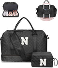 Gifts for Her-Duffle Bag with Shoe Compartment, Personalized Weekender Bag, Monogram Overnight Bag, Letter Travel Bag with Makeup Bag，Sister Friend Girlfriend Gifts (Letter N)