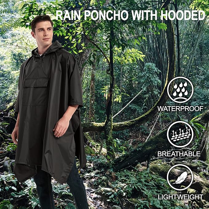 salamra Hooded Rain Poncho Waterproof Raincoat Jacket for Men/Women/Adults with Pocket