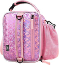 MIER Expandable Lunch Bag Insulated Lunch Box for Teen Girls Women to School Work Travel Portable Lunchbox Bags with Shoulder Strap and Water Bottle Holder(Pink)