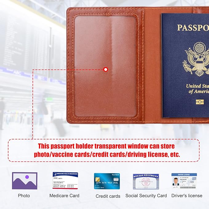 TIGARI Passport Holder for Travel Women Men, PU Leather Passport Wallet Cover Case Sleeve, Waterproof Protected Document Organizer, Family Vacation Plane Cruise Travel Essentials-Brown