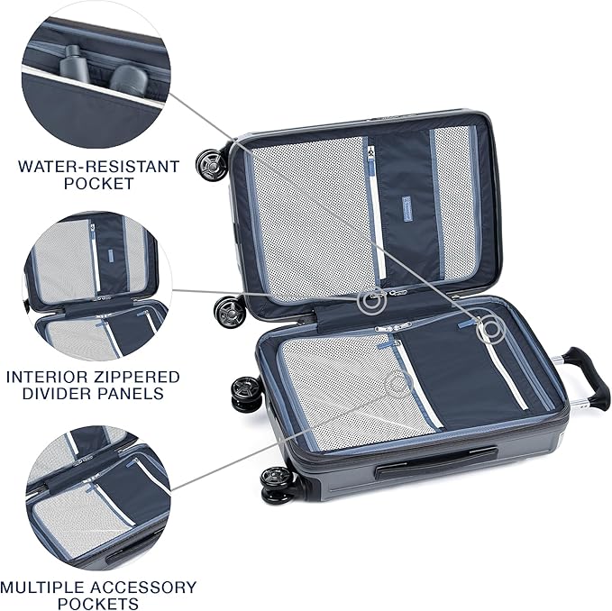 Travelpro Platinum Elite Hardside Expandable Carry on Luggage, 8 Wheel Spinner, TSA Lock, Hard Shell Polycarbonate Suitcase, Vintage Grey, Compact Carry on Laptop Pocket 20-Inch