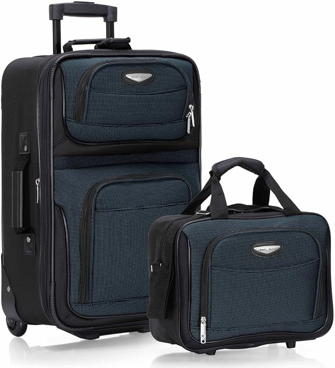 Travel Select Amsterdam 2-Piece Softside Expandable Rolling Luggage Set, 2-Wheel Suitcase with Travel Tote, Lightweight Durable Polyester, Navy