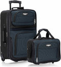 Travel Select Amsterdam 2-Piece Softside Expandable Rolling Luggage Set, 2-Wheel Suitcase with Travel Tote, Lightweight Durable Polyester, Navy