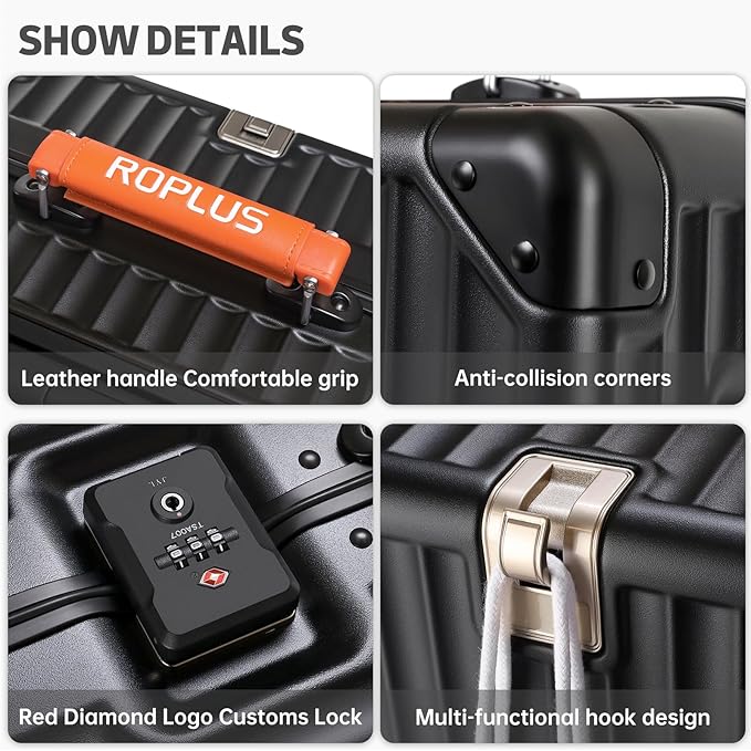 Aluminium Frame Carry on Luggage with Smooth Jelly Wheels, Hardside Zipperless Rolling Suitcase with TSA Lock (BlackOrange, 21-Inch)