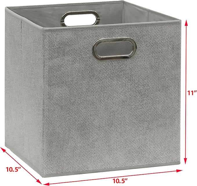 SIMPLE HOUSEWARE 11-Inch Collapsible Fabric Cube Storage Bin with Handles, Printed Design, 6 Pack, Gray