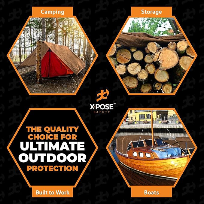 Multipurpose Protective Cover Brown Poly Tarp 10' x 16' - Durable, Water Resistant, Weather Resistant - 5 Mil Thick Polyethylene - by Xpose Safety