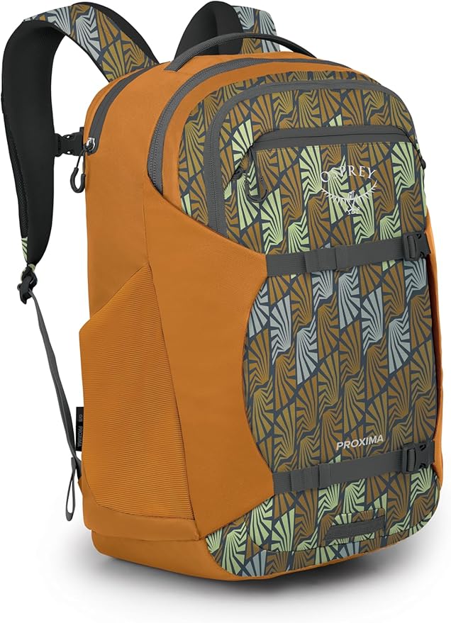 Osprey Proxima 30L Campus Laptop Backpack - Organized Everyday Pack with Tech Storage, Water Bottle Pockets, and Comfortable Carry - Perfect for School, Commute, and Travel, Kazuma Print/Toffee Orange