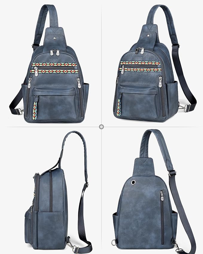 FADEON Large Sling Bag for Women, Leather Crossbody Purse Designer Anti Theft Sling Backpack, RFID Fanny Packs for Travel