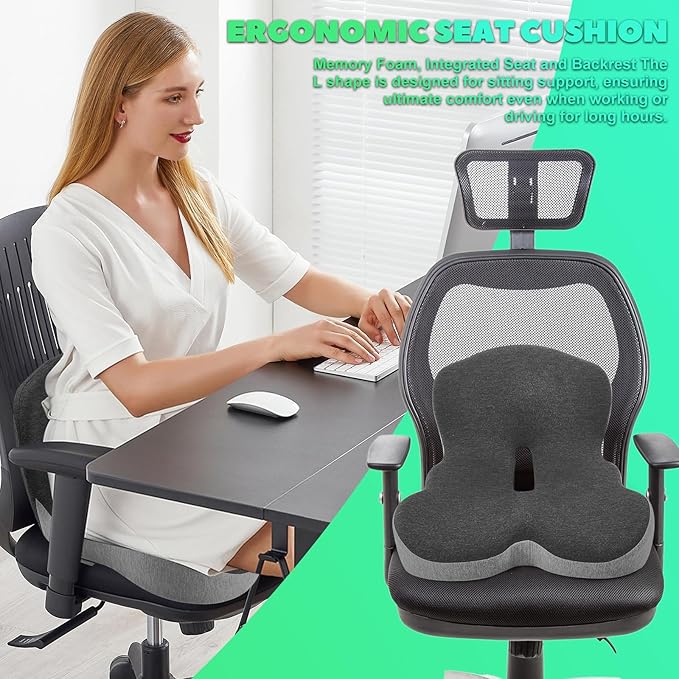 Buttocks Cushion for Office Chair Memory Foam Seat Pad for Butt Support Tailbone Relief Ergonomic Chair Cushion for Home Car Travel or Work (Army Green)