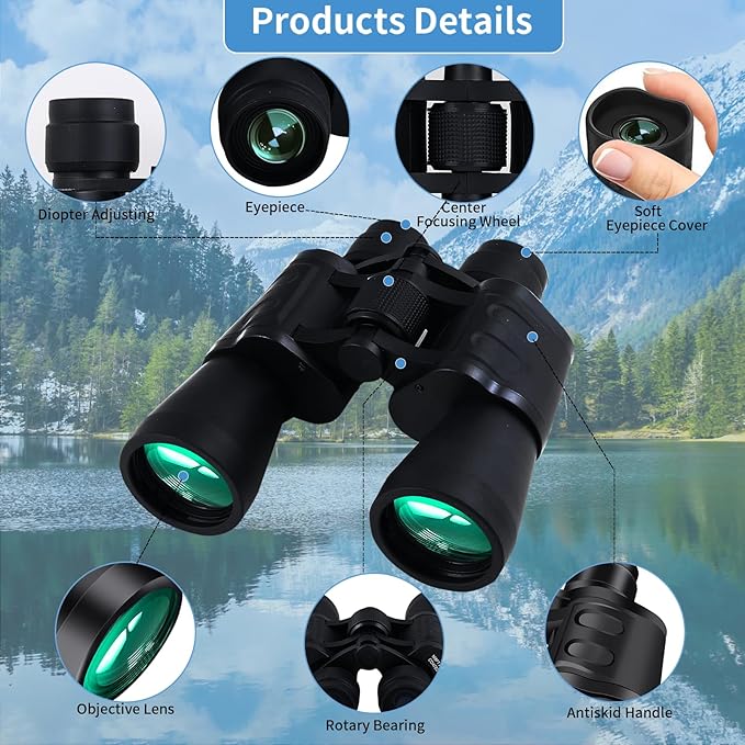 20X50 Binoculars for Adults High Powered- Large View with Clear Vision Waterproof & Fogproof Lightweight Easy Focus Compact Binoculars for Bird Watching Hunting Travel Sports Opera Concert