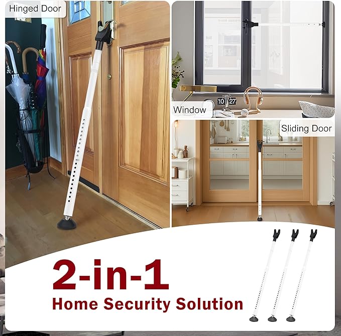 Sliding Door Security Bar, 3 Pack Adjustable Heavy Duty Sliding Door Lock Bar with Removable Y-Head, Non-Slip Base, Length Adjustment Pin for Home, Apartment, Travel (400 Lbs Capacity)