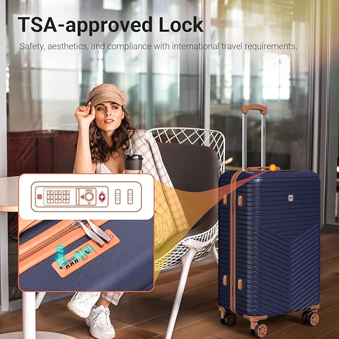 Hoteel 6 Piece Luggage Set (4-YEAR WARRANTY) with Spinner Wheels & TSA Lock, Carry on Luggage Hardshell ABS+PC, Travel Collection Suitcases Sets, Dark Blue(13/20/24/28",Travel Bag,Cosmetic Bag)
