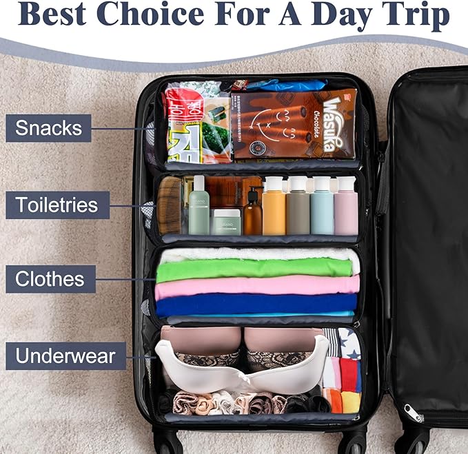Hanging Travel Organizer, Carry on Luggage Suitcase Organizer, Travel Essentials Portable Travel Shelves Packing Cube for Travel Cruise Small, Gray