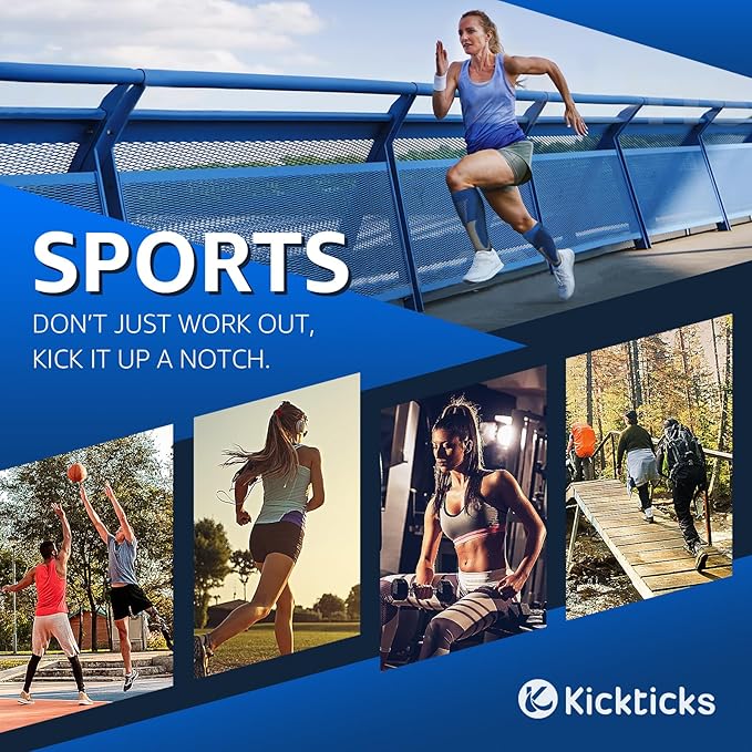 Kickticks 4 Pairs Compression Socks for Woman & Man Unisex 20-30mmHg Knee high Plus Size Wide Calves for Flying Running…