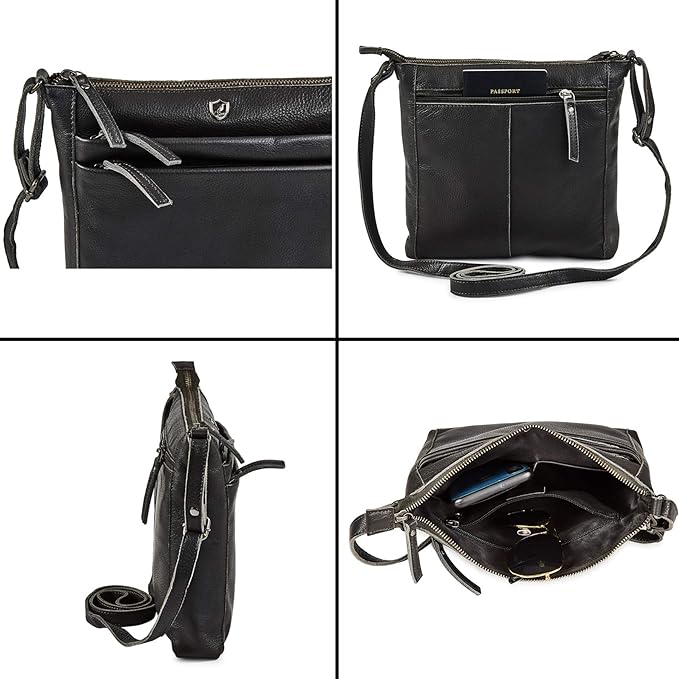 Small Soft Genuine Leather Crossbody Purse Women’s Sling Crossover Shoulder Travel Handbag with Triple Zipper