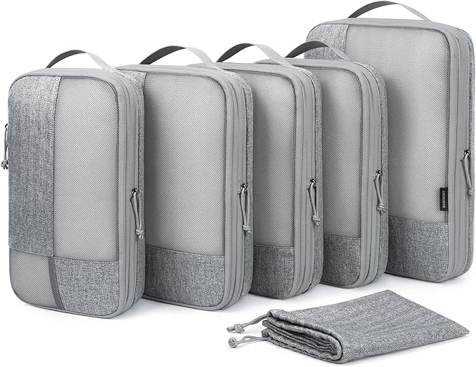 BAGSMART Compression Packing Cubes for Travel, 6 Set Travel Packing Cubes for Carry on Suitcases, Compression Travel Cubes & Suitcase Organizer for Packing with Shoe Bag Grey