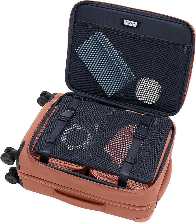 Away Softside Carry-On Suitcase, 22 Inch Lightweight, Expandable High-Strength Nylon Luggage With Spinner Wheels, Meets Requirements for Most Major Airlines, Clay Pink