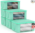 Sorbus Medium Clothes Storage Bags - Foldable Blanket Storage Bins for Organizing Bedroom, Closet, Clothing, Comforter, Organization with Clear Window, Lids and Carry Handles - Set of 12