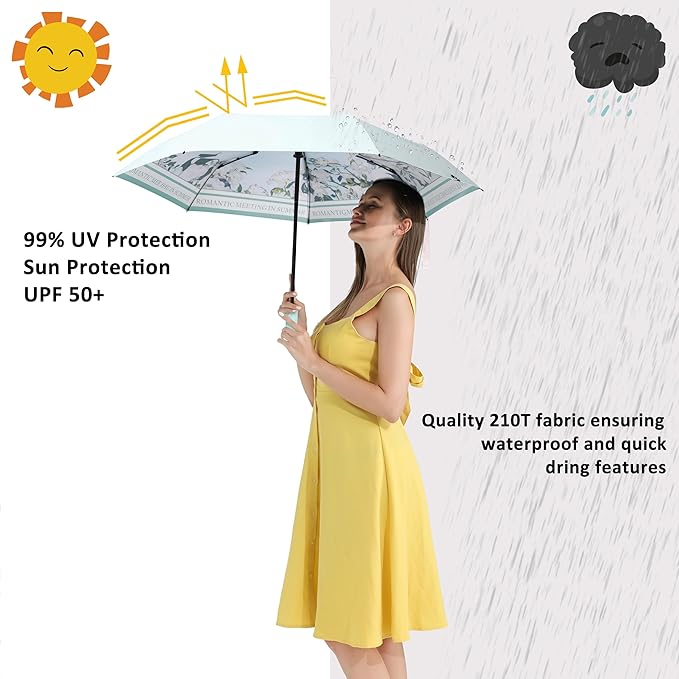 BAODINI Small UV Protection Travel Umbrella Compact for Rain and Sun UPF 50+ 41 inch Portable Umbrella for Women and Men