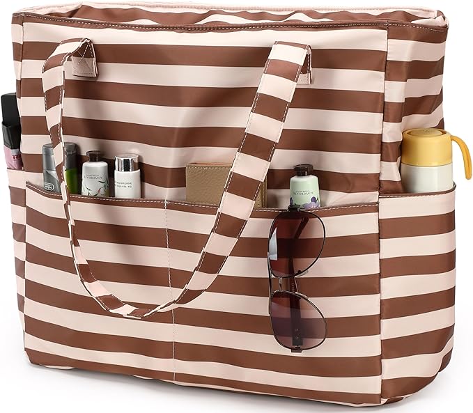 LEDAOU Beach Bag Waterproof Sandproof Women Tote Bag Pool Bag with Zipper for Gym Grocery Travel with Wet Pocket