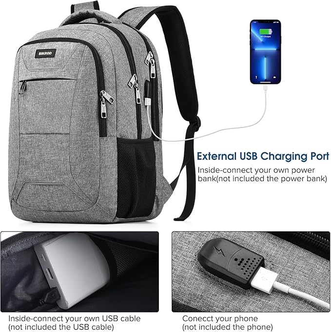BIKROD Laptop Backpack for Men and Women, 17 Inch Large School Backpacks for Teens, Business Anti Theft Durable Travel Back Pack, Water Resistant Computer Bag with USB Charging Port, Grey