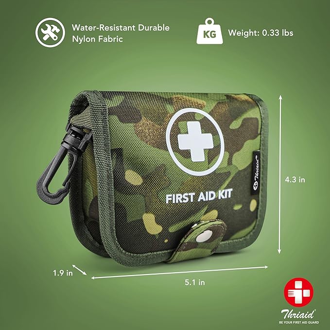 Small First Aid Kit, 100 Pieces Water-Resistant Well Organzied Pouch with Rotatable Buckle - Ideal for Outdoor, Travel, Biking, Camping, Hiking, Car (Green Camo)