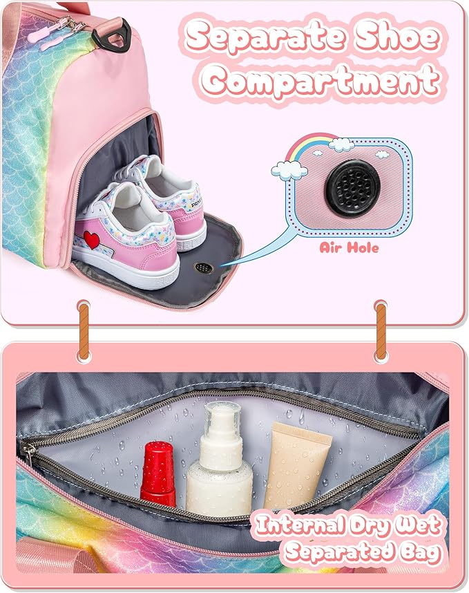 Easter Gifts for Teens Girls-Girl Gym Bag with Shoe Compartment, Kid Personalized Weekender Overnight Bags, Initial Travel Tote with Makeup Pouch, Gift for 3 4 5 6 7 Year Old Kids (Letter T)