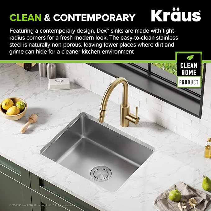 KRAUS Dex 21-inch Undermount 16 Gauge Stainless Steel Single Bowl Kitchen Sink, KA1US21B