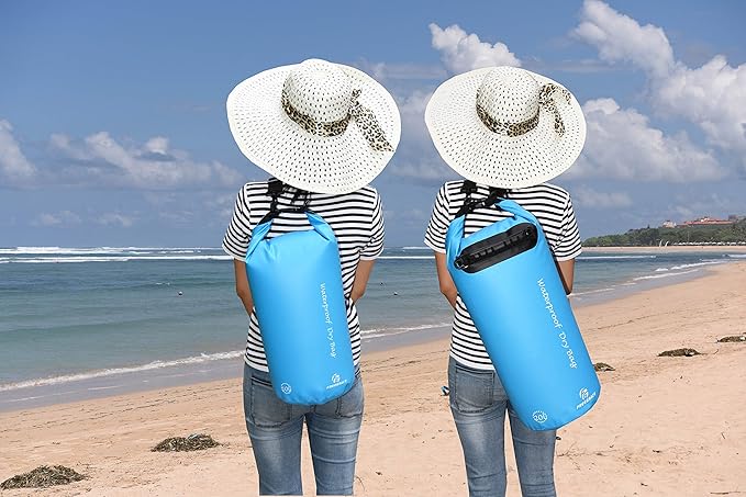 Freegrace Waterproof Dry Bags Set of 3 Dry Bag with 2 Zip Lock Seals & Detachable Shoulder Strap, Waist Pouch & Phone Case - Can Be Submerged Into Water - for Swimming (Sky Blue, 10L)