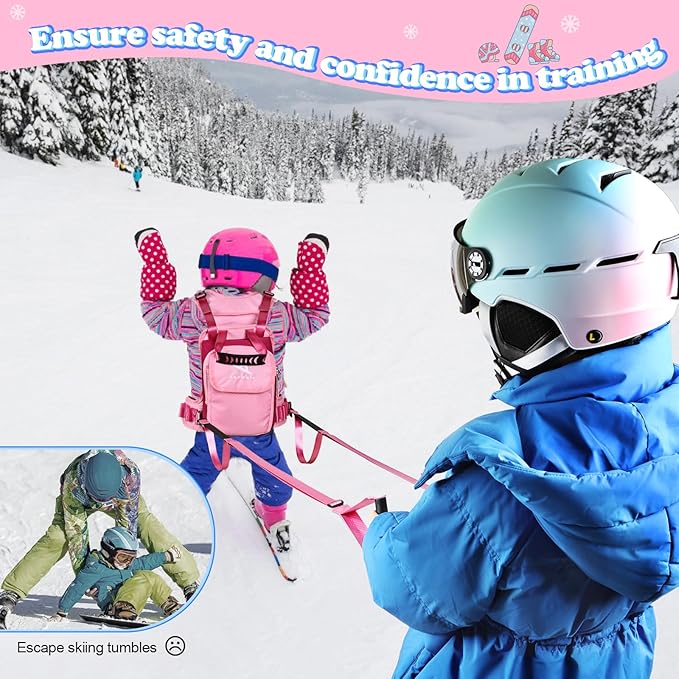 Children’s Ski Harness Trainer Snowboard Anti-fall Traction Belt Beginner Ski Auxiliary Bag with Safety Belt Kid’s Ski Backpack with Speed Control Harness
