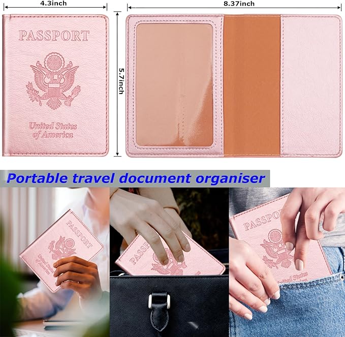 Rose Gold & Gray Passport Holder for Travel, Passport Wallet Cover Case for Family Women Men Cruise Essentials, Travel Must Haves Passports Book Protector